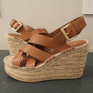 Marc Fisher 7.5 lalenni brown leather espadrille